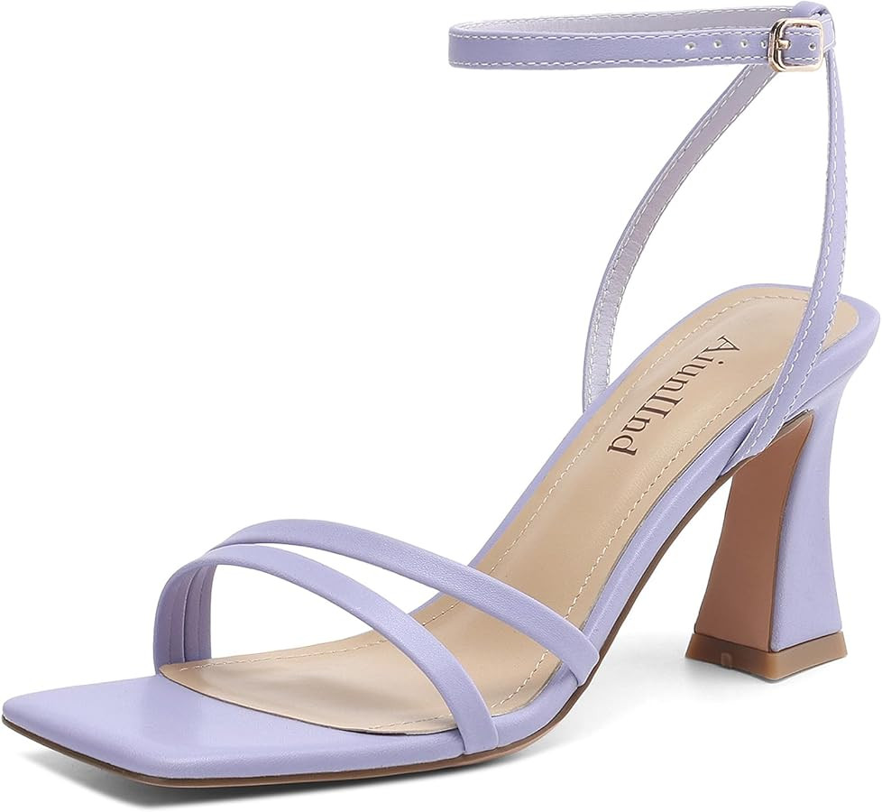 AIUNIIND Chunky Block Heels for Women, Square Open Toe Heeled Sandals, Strappy Ankle Strap Shoes ... | Amazon (US)
