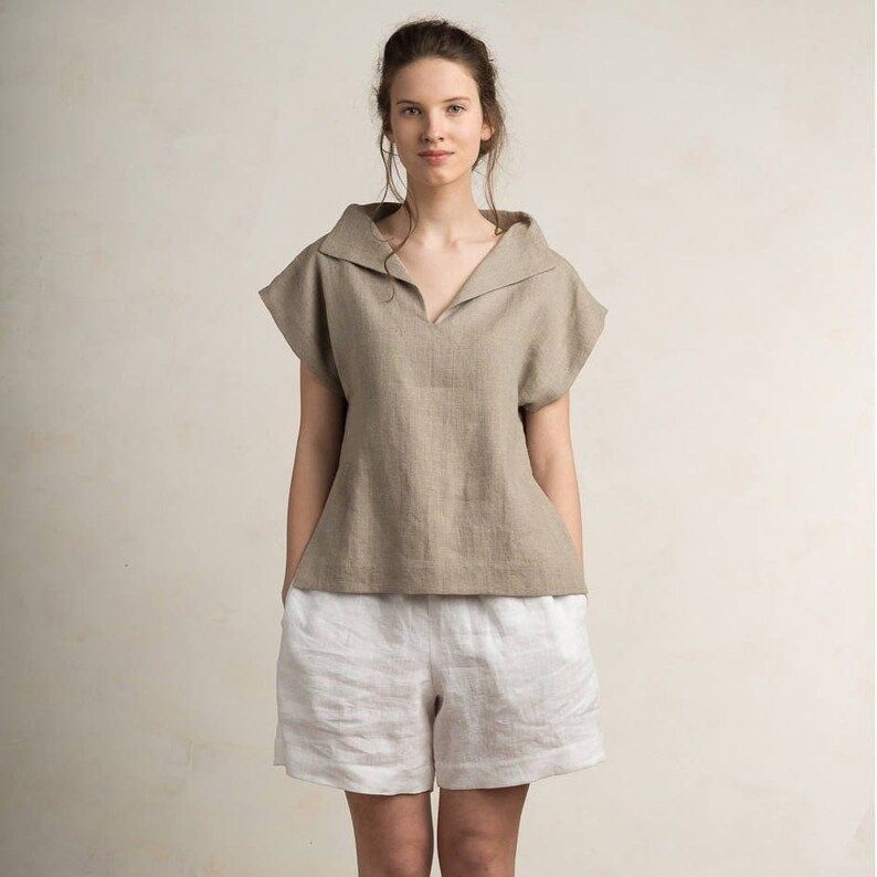 Linen Blouse Women Linen Women's Clothing Short Sleeve - Etsy Canada | Etsy (CAD)