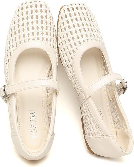 Yozuru Womens Woven Ballet Flats Mesh Mary Jane Shoes Dressy Squared Toe Comfortable Buckle Strap... | Amazon (US)