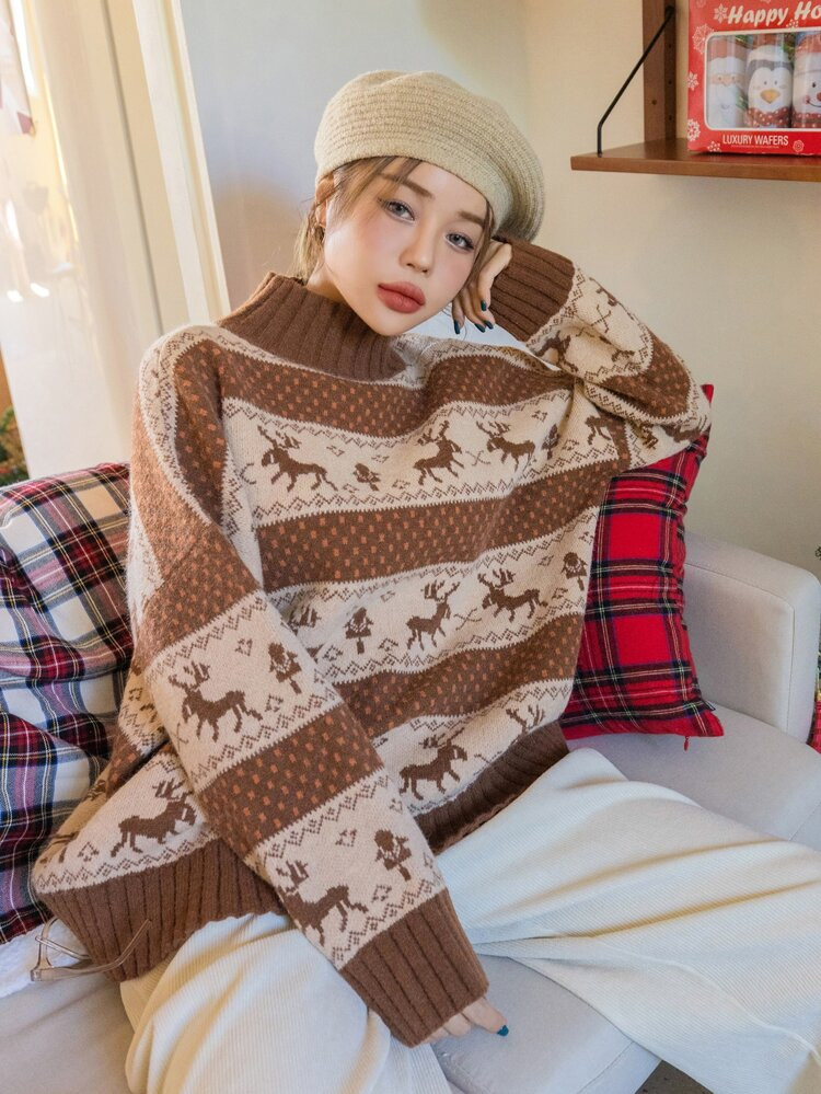DAZY Christmas Pattern Drop Shoulder Jumper | SHEIN