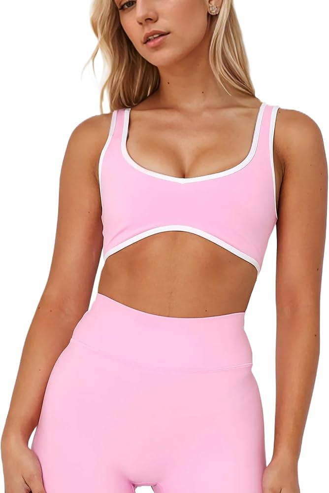 MISSACTIVER Women’s Workout Sports Bras Fitness V Neck Backless Wireless Removable Padded Bra Y... | Amazon (US)