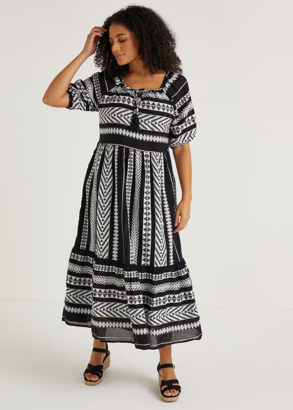 Black Aztec Jacquard Midaxi Dress | Matalan (UK)