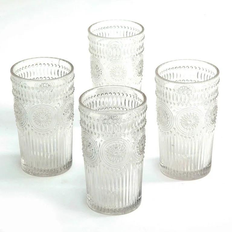 The Pioneer Woman Adeline 16-Ounce Embossed Glass Tumblers, Set of 4, Clear | Walmart (US)