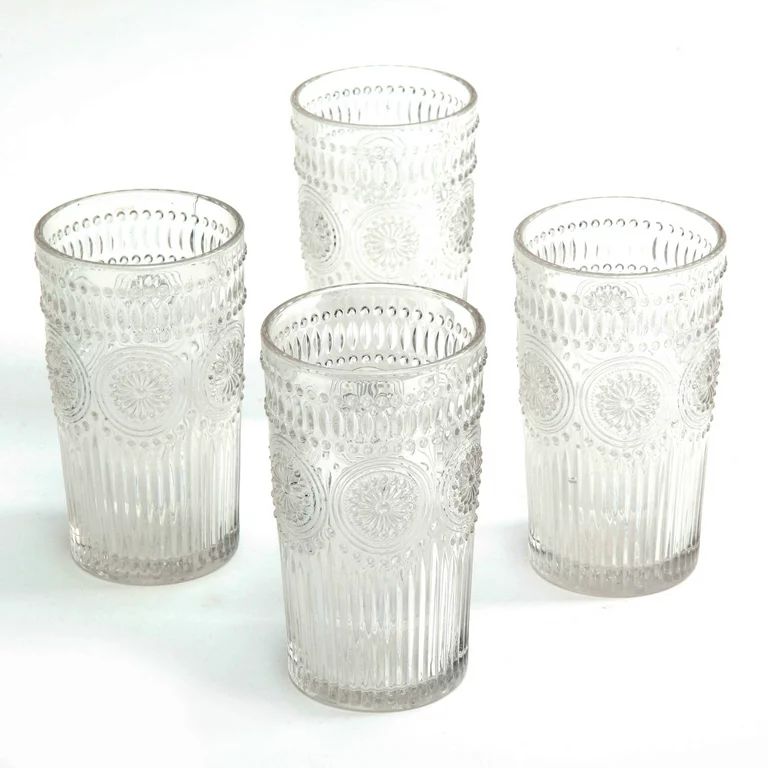 The Pioneer Woman Adeline 16-Ounce Embossed Glass Tumblers, Set of 4, Clear | Walmart (US)