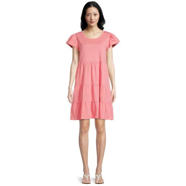 Time and Tru Women's Short Sleeve Tiered Knit Dress | Walmart (US)