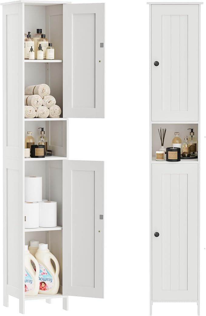 Tall Bathroom Storage Cabinet with 2 Doors, 67"H Narrow Storage Cabinet with Adjustable Shelves& ... | Amazon (US)