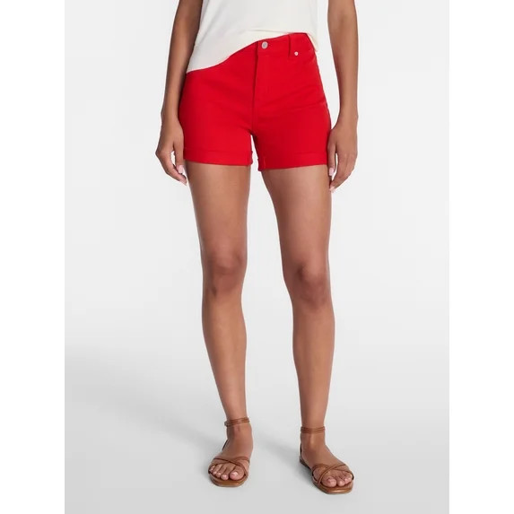 Time and Tru Women's Mid Rise Roll Cuff Denim Shorts, 4" Inseam, Sizes 0-20 | Walmart (US)