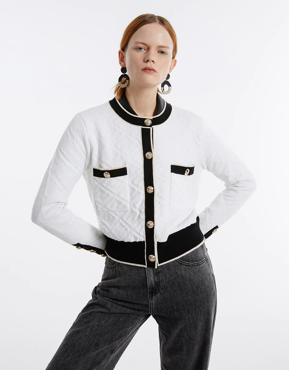 Contrast Trim Textured Cardigan | Urban Revivo