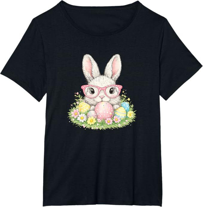 Cute Easter Bunny Glasses Spring Rabbit Pattern T-Shirt | Amazon (US)