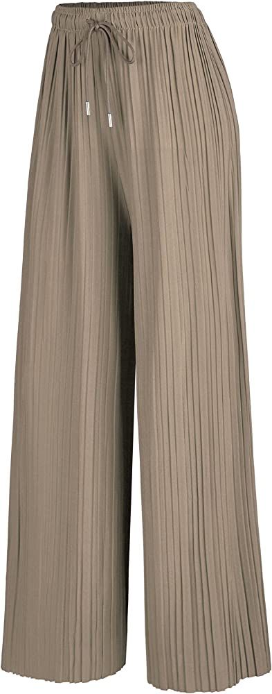 Made By Johnny Women's Premium Pleated Maxi Wide Leg Palazzo Pants Gaucho- High Waist with Drawst... | Amazon (US)