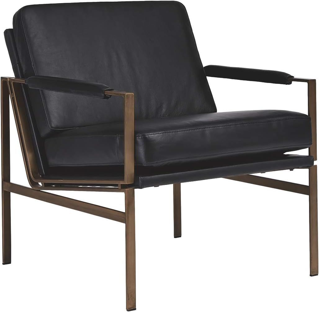 Signature Design by Ashley Puckman Mid-Century Modern Leather Accent Chair, Black | Amazon (US)