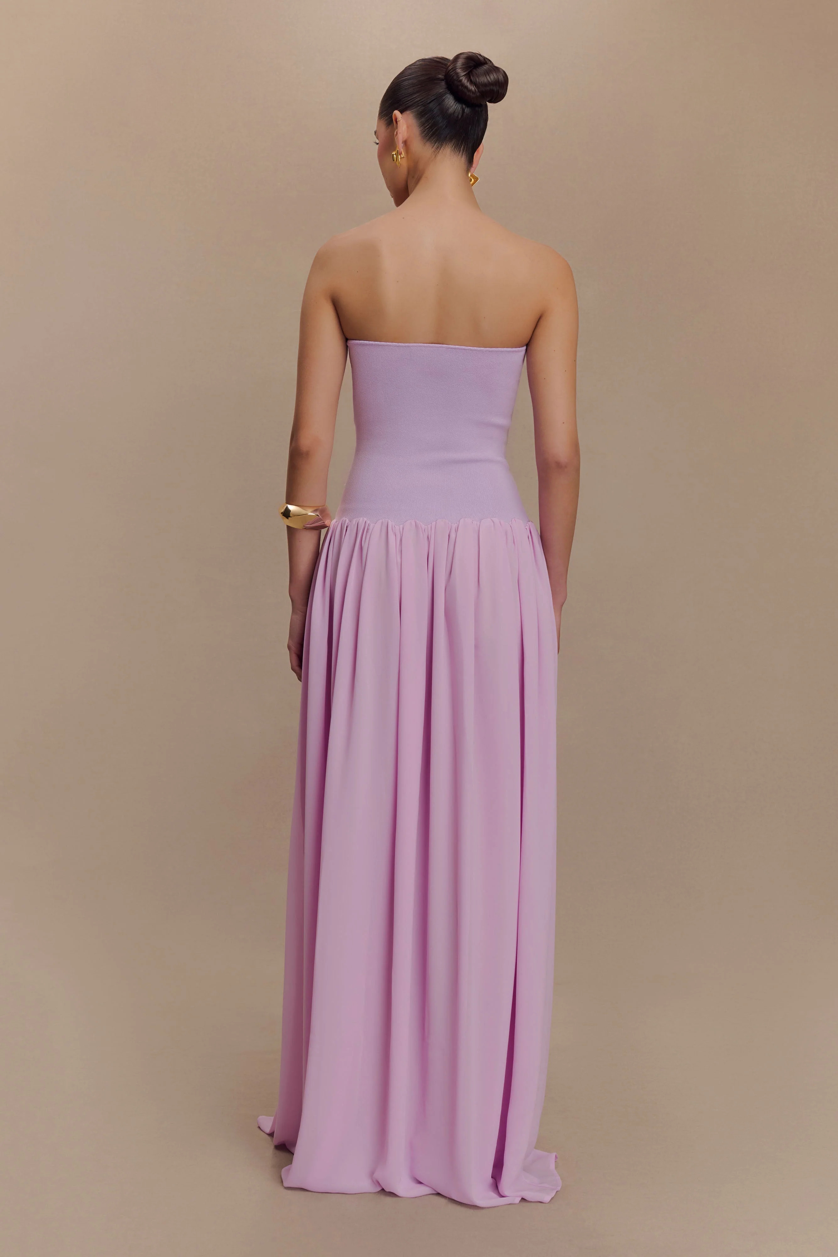 Lyanna Knit And Chiffon Strapless Maxi Dress - Lilac | MESHKI US