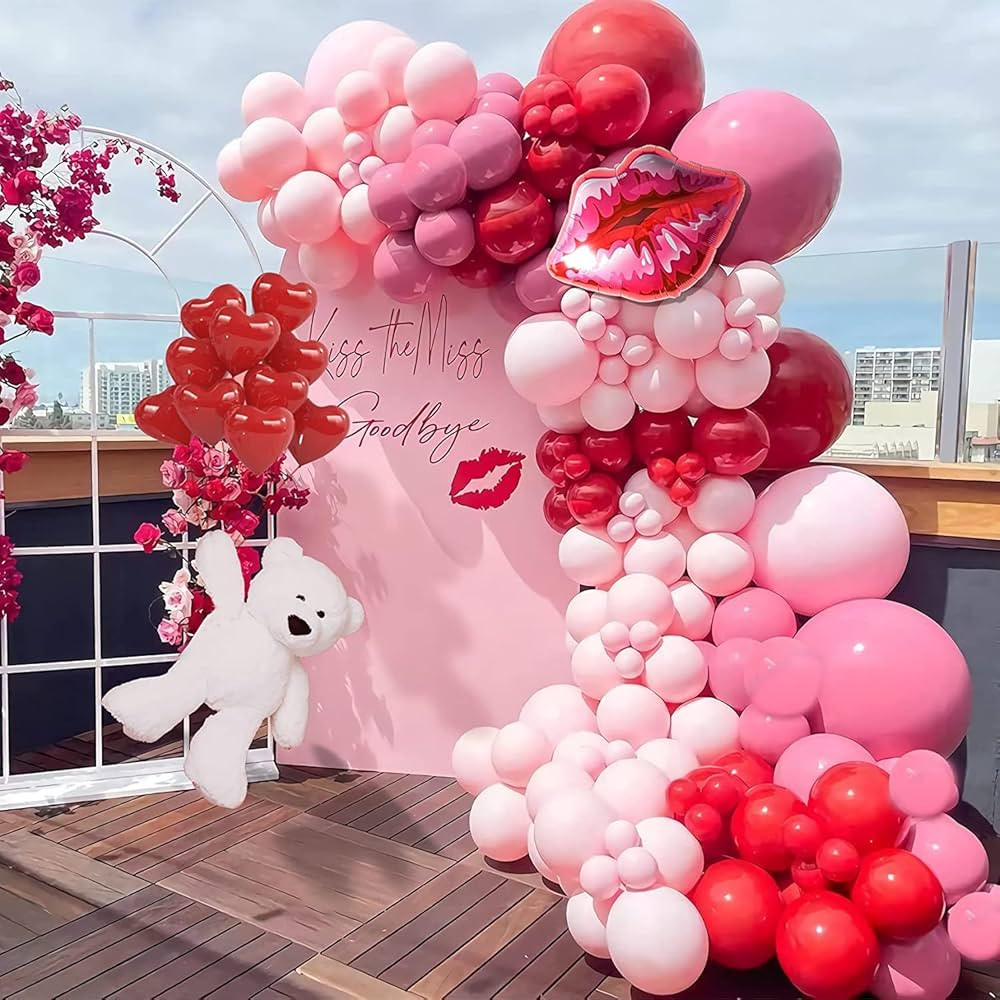 Pink Red Balloon Garland Arch Kit Macaron Pink Retro Pink Red Balloons Heart Lip Balloons for Val... | Amazon (US)