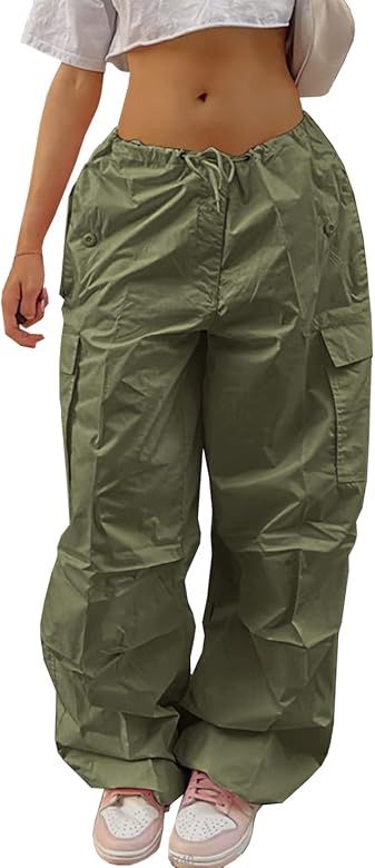 Neyaolk Parachute Pants for Women, Cargo Pants Women Baggy, Y2K Low Waist Wide Leg Baggy Relaxed ... | Amazon (US)