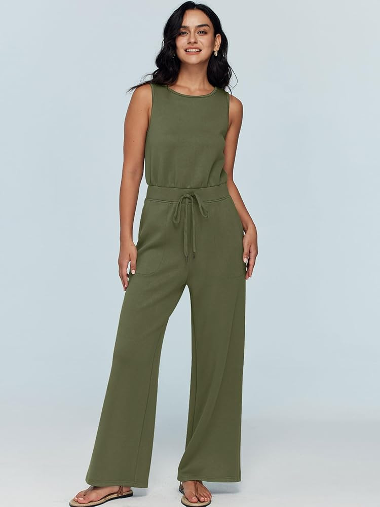 AUTOMET Womens Jumpsuits Fall Outfits 2023 New Casual Fashion Clothes Sleeveless Wide Leg Long Pants | Amazon (US)