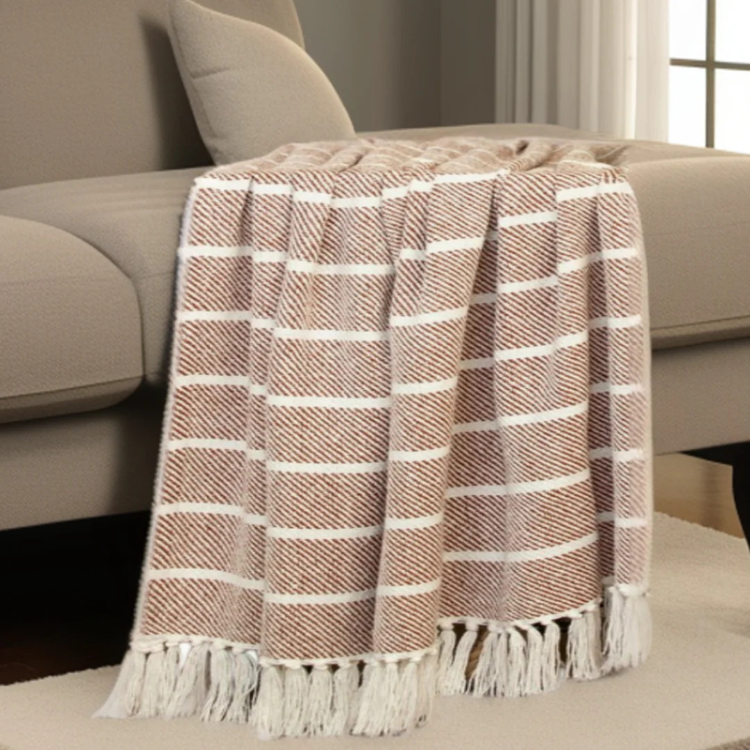 Burnt Orange Woven Cotton Striped Throw Blanket | Shop Simon