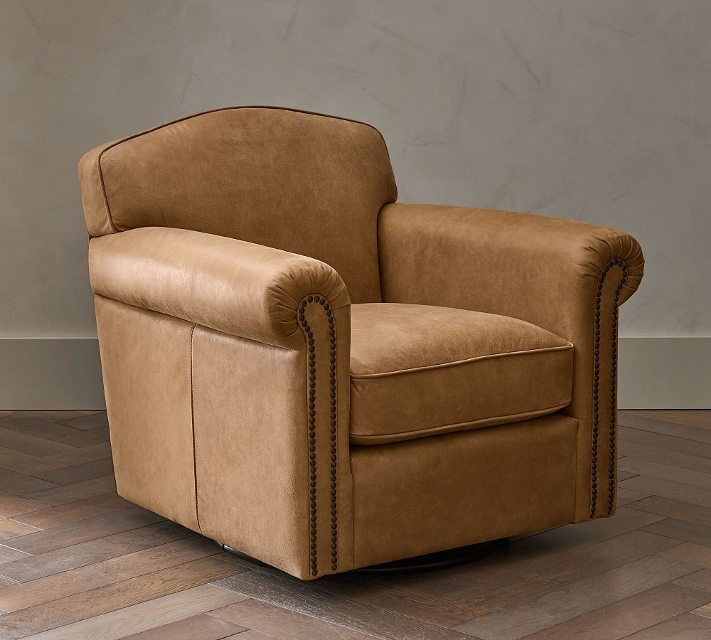 Harrington Roll Arm Leather Swivel Chair | Pottery Barn (US)