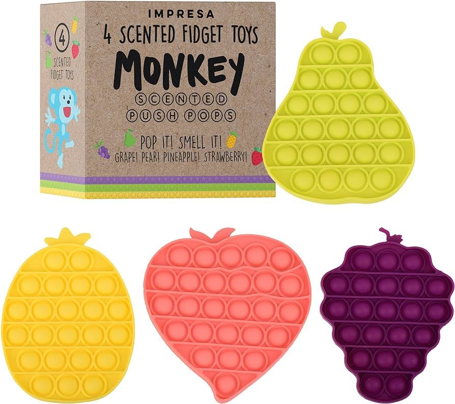 IMPRESA 4-Pack Fruit Scented Monkey Push Pop Sensory Toys for Kids & Adults to Help Reduce Anxiet... | Amazon (US)