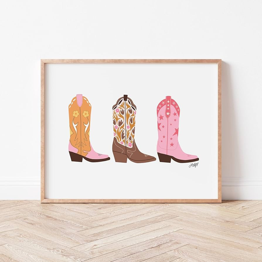 Lindsey Kay Collective Cowboy Boots Wall Art 12x16 | Pink | Orange | Home Decor | Cowgirl | Weste... | Amazon (US)