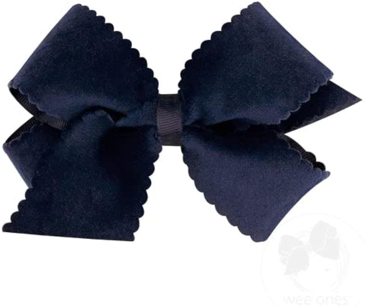 Wee Ones Girls' Grosgrain Hair Bow with Scalloped Edge Faux Velvet Overlay | Amazon (US)