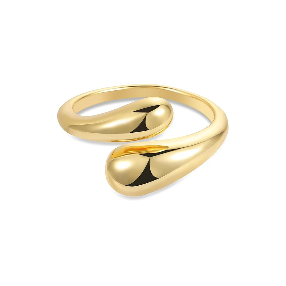 ALEXCRAFT Rings for Women, Hypoallergenic 14K Gold Plated Chunky Teardrop Water Drop Ring Silver ... | Amazon (US)