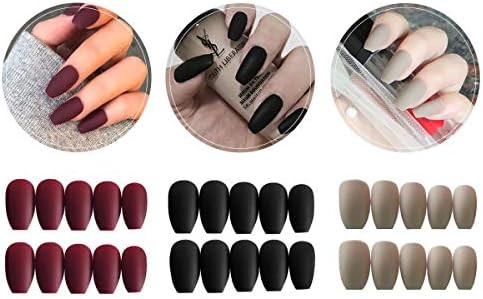 3 Boxes (72 Pcs) Matte Coffin Press on Nails - Acrylic Medium Length False Nails Set Artificial A... | Amazon (US)