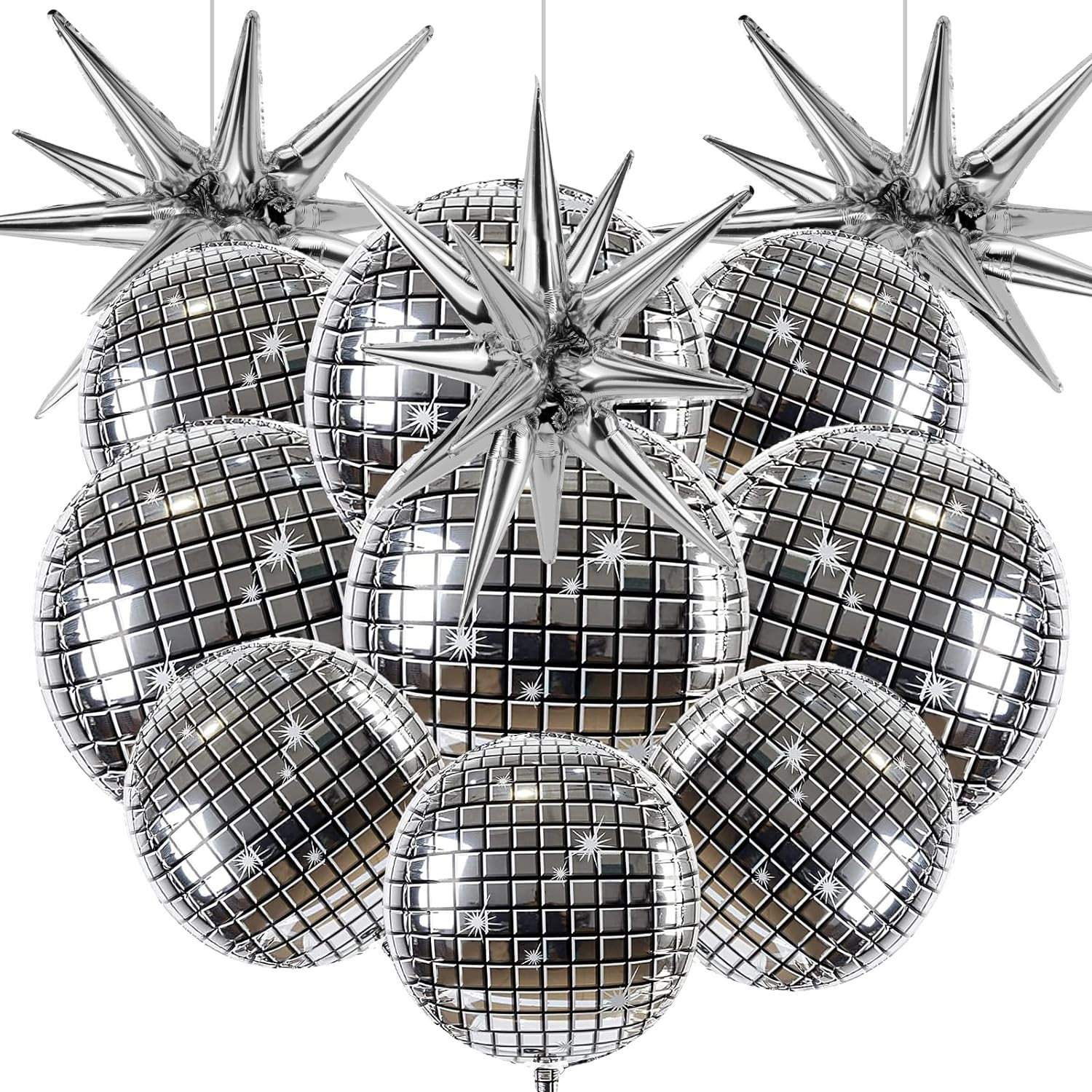 Cadeya 12 Pcs Disco Ball Balloons, Huge Silver Explosion Star Aluminum Foil Balloons for Birthday... | Amazon (US)