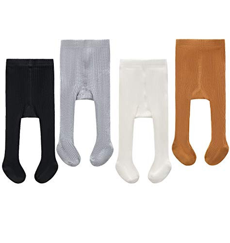 CECORC Baby Girls Tights Toddler Cable Knit Leggings Infants Stockings Cotton Pantyhose，3-6 Months,4Pack,Black/White/grey/Ginger… | Amazon (US)