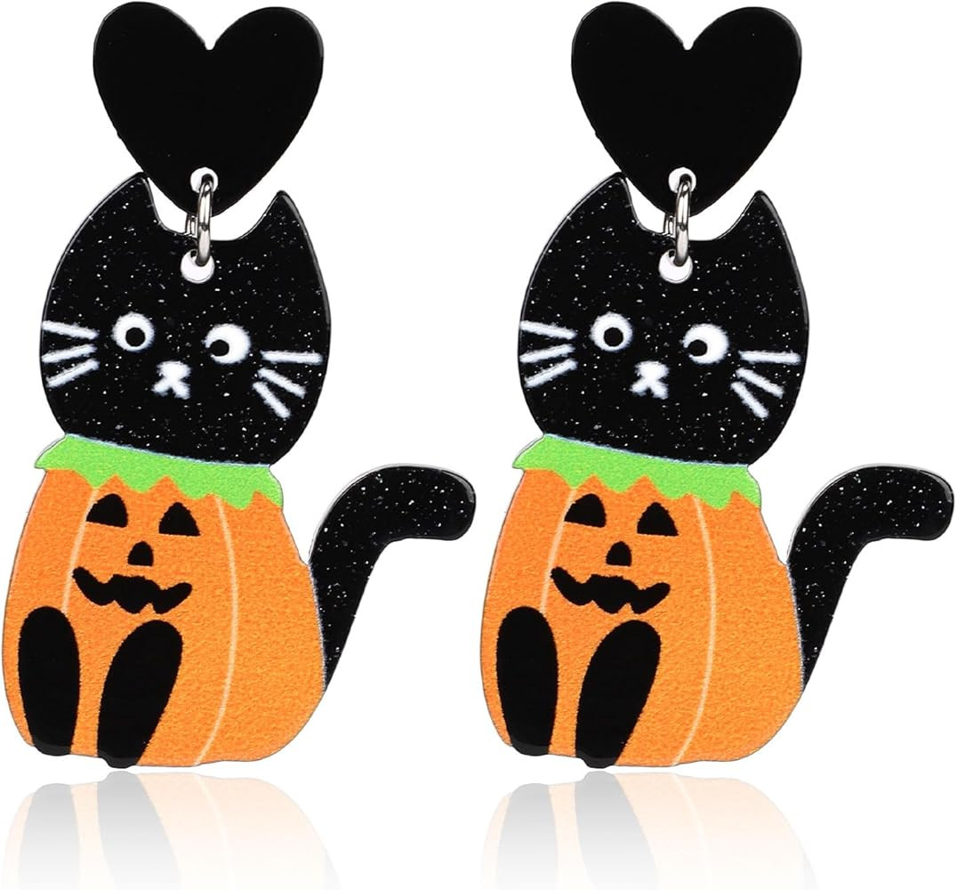 Halloween Cat Earrings, Acrylic Earrings Pumpkin Ghost Cat Earrings Cute Ghost Earrings Spooky fo... | Amazon (US)