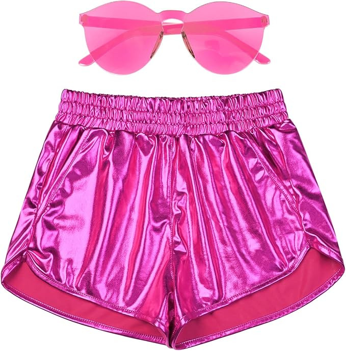 Mirawise Women's Metallic Shorts Summer Yoga Hot Shiny Sparkly Outfit Short Pants with Sunglasses | Amazon (US)