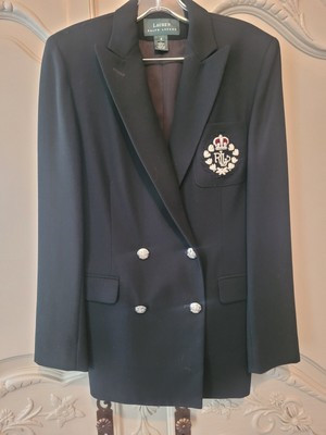 Vintage Ralph Lauren Womens Black Wool Crown Crest Double Breasted Blazer Size 4  | eBay | eBay US