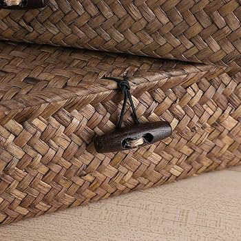Hipiwe Set of 2 Flat Woven Wicker Storage Bins with Lid Natural Seagrass Basket Multipurpose Home... | Amazon (US)