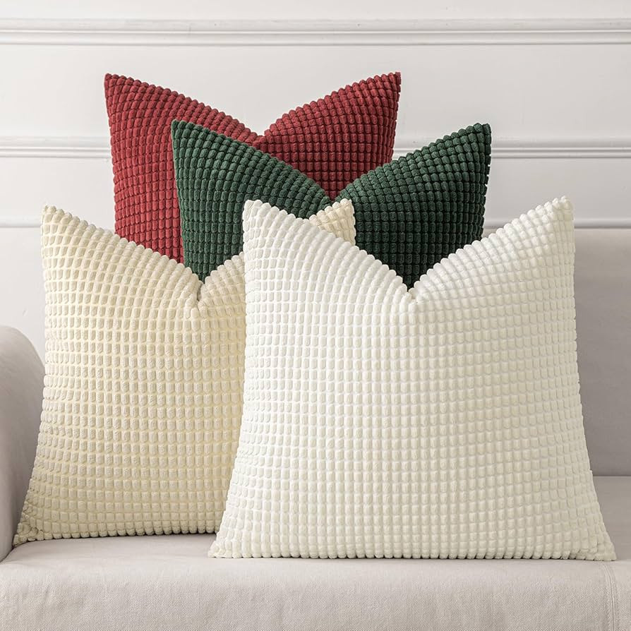 MIULEE Boho Farmhouse Throw Pillow Covers 18x18 Inch Set of 4 Soft Neutral Pillow Covers Christma... | Amazon (US)