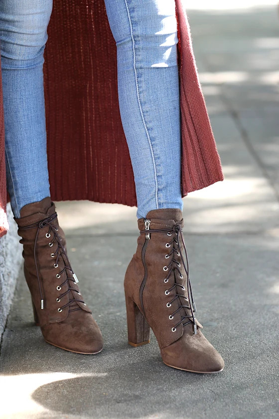 Soraka Taupe Suede Lace-Up Mid-Calf Booties | Lulus (US)