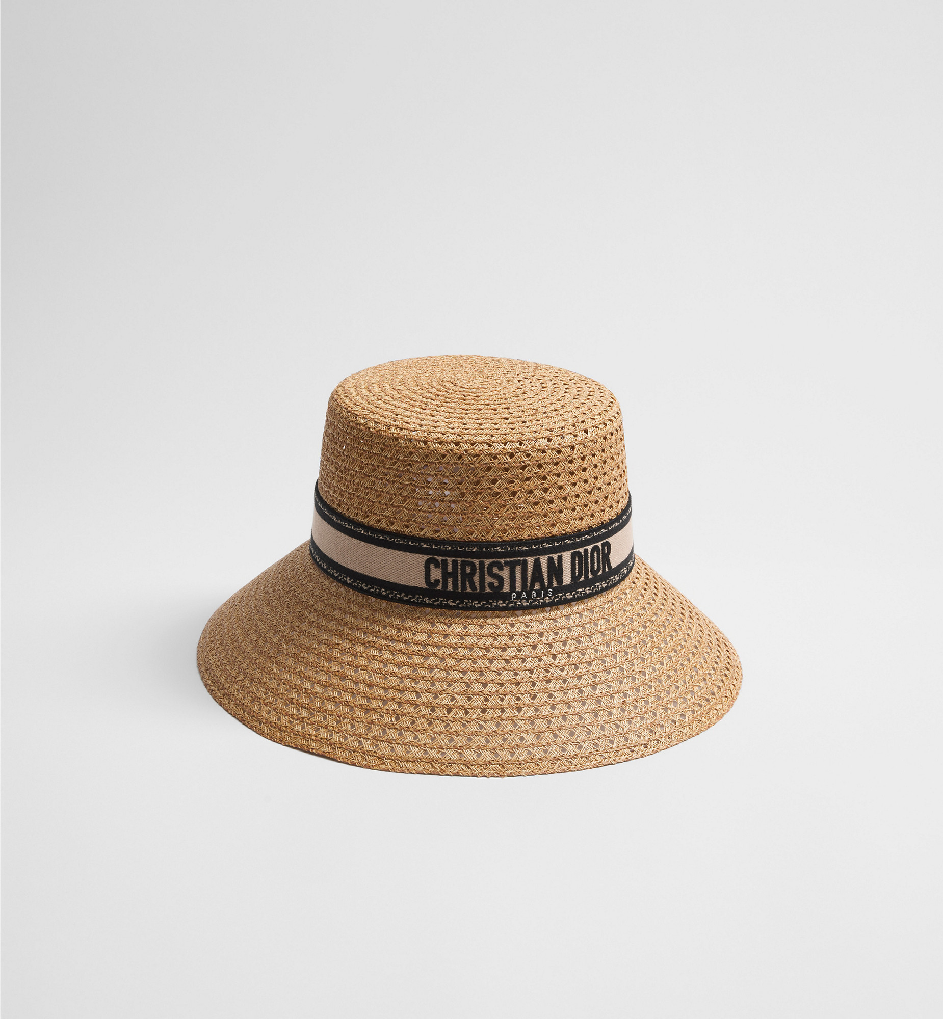 D-Bobby Large Brim Hat Straw with Beige and Black Embroidered Band | DIOR | Christian Dior Parfums UK