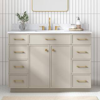 Glacier BayMarcote 48 in W x 20 in D x 35 in H Single Sink Bath Vanity in Greige With Engineered ... | The Home Depot