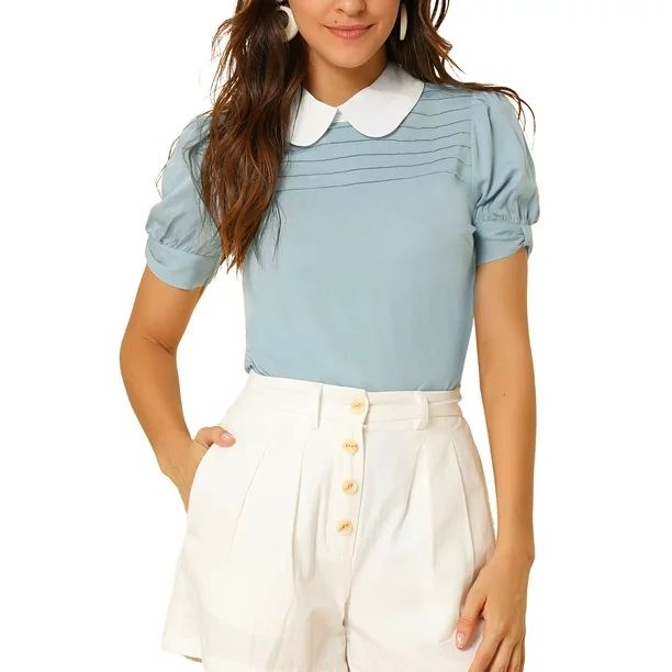 Allegra K Women's Peter Pan Collar Puff Short Sleeve Tops - Walmart.com | Walmart (US)