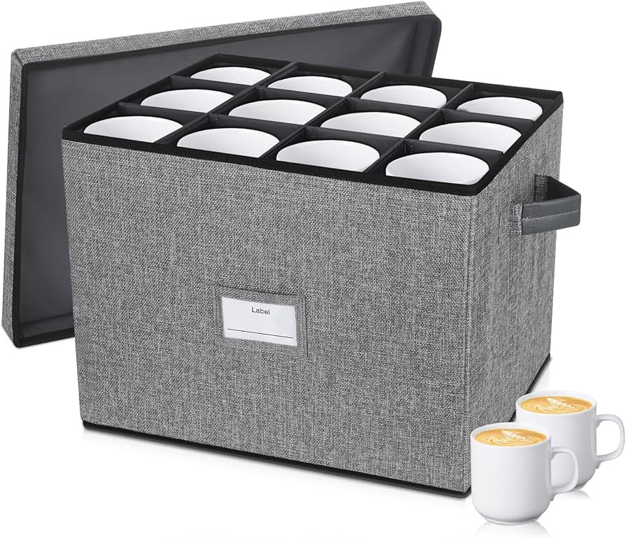 Lukeline 2-Layer Coffee Mug Storage Organizer with Dividers, Foldable Cup Storage Box with Handle... | Amazon (US)