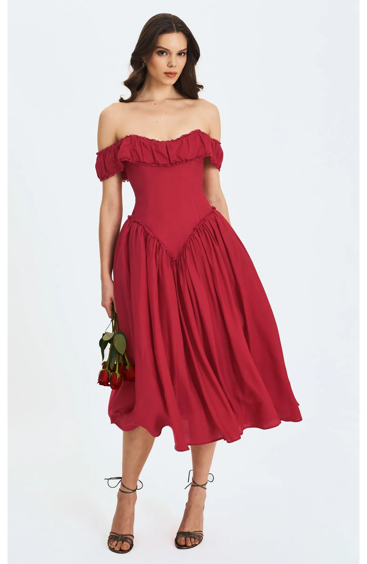 Miss Circle Xavy Drop Waist Off-Shoulder Corset Midi Dress | Nordstrom | Nordstrom