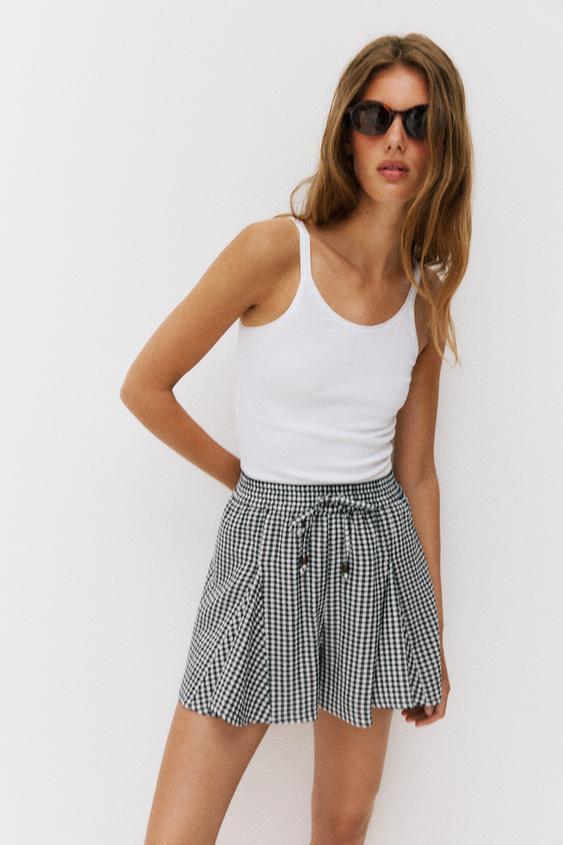 FLARED GINGHAM SKORT | Zara US