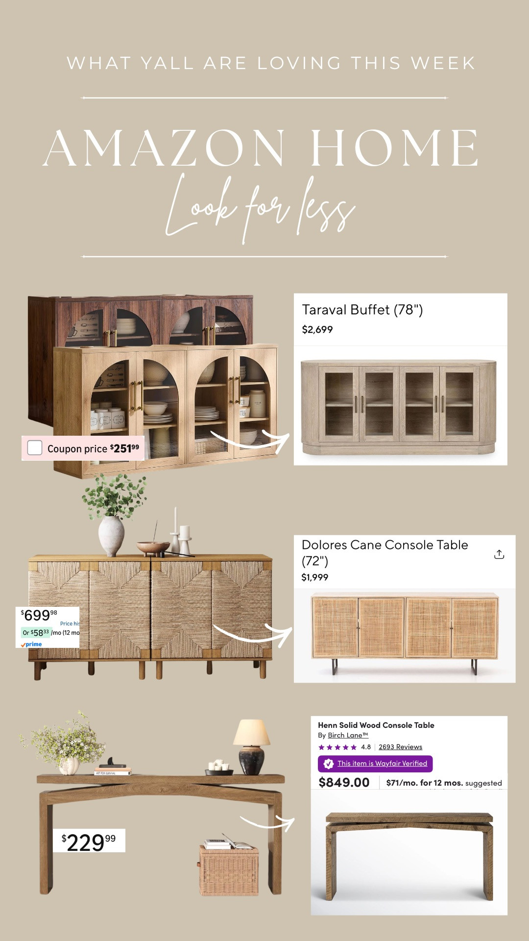 Amazon entryway table & cabinet finds! These are FABULOUS and look just like pottery barn. Can always switch out decor for the seasons for this - think books, small decor, candles, lamps, artwork ✨


spring refresh, home decor, entryway inspo, room inspo, amazon finds, look for less, pottery barn lookalike 

 #LTKOver40 #LTKHome