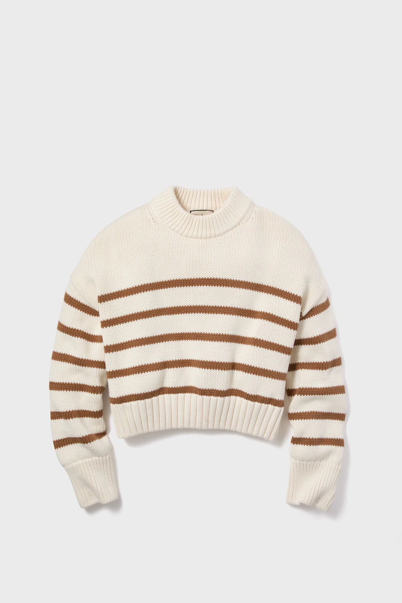 Cream and Mocha Stripe Cotton Brooks Sweater | Tuckernuck (US)