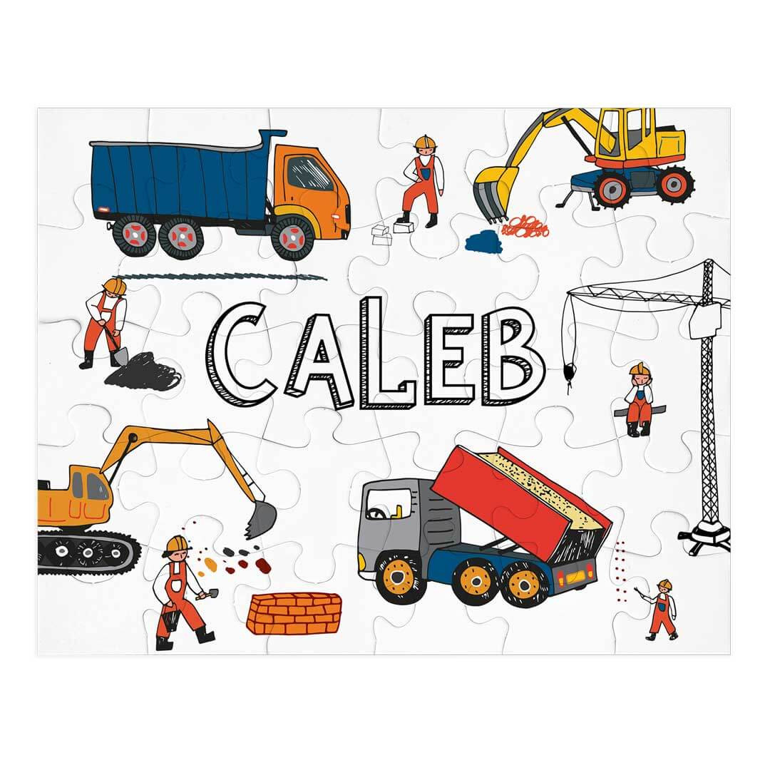 Kids Personalized 30 Piece Puzzle | Construction Trucks | Caden Lane