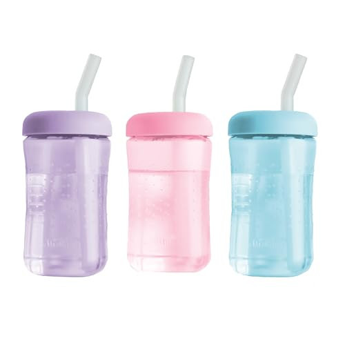 The First Years Squeeze & Sip Toddler Straw Cups - Squeezable Transition Sippy Cup with Silicone Straw - Toddler Feeding Supplies - Pink/Purple/Blue - 7 Oz - 3 Count - Ages 6 Months and Up | Amazon (US)