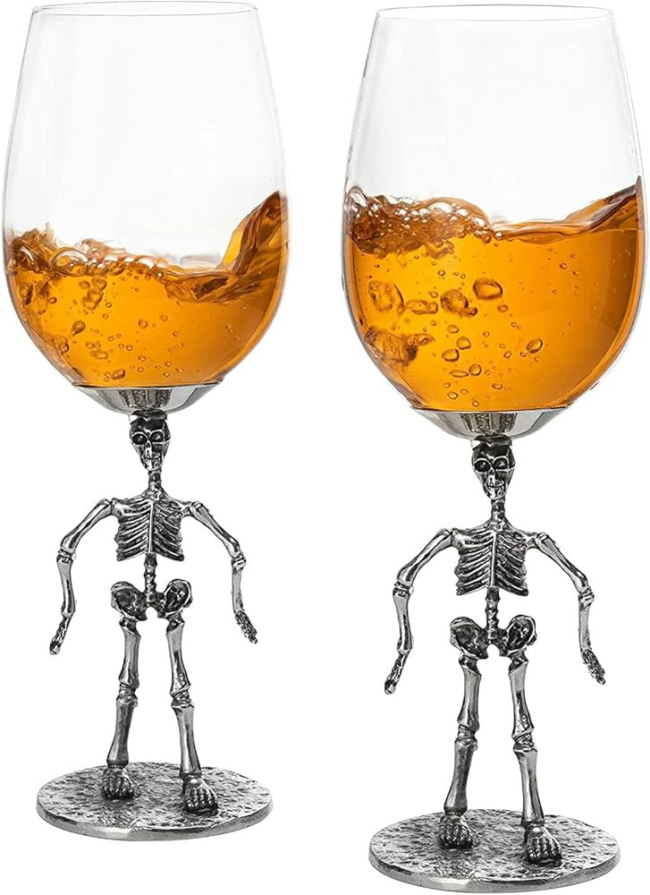 Stemmed Skeleton Wine Glass Set of 2 | 12oz Gothic Wine Goblets 10" Tall | Halloween Skeleton Dec... | Amazon (US)
