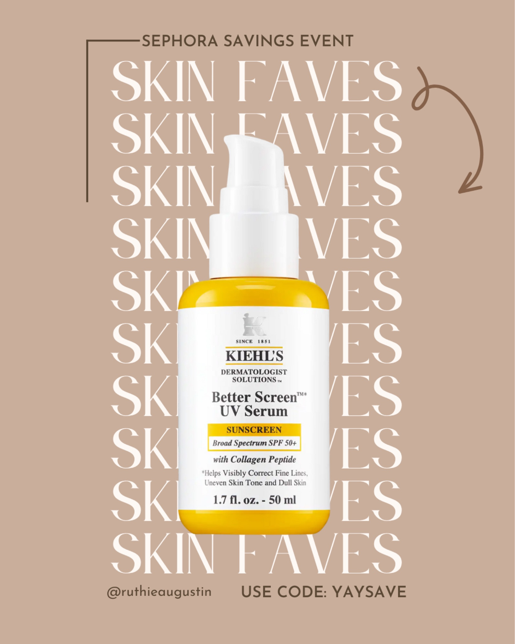 Shop my favorite sunscreen made by Kiehls. Their new, Better Screen™ UV Serum SPF 50+ Facial Sunscreen with Collagen Peptide! 


#LTKfindsunder50 #LTKxSephora #LTKsalealert