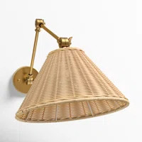 Eirene Single Light Rattan Wrought Iron Dimmable Swing Arm Sconce | Wayfair North America