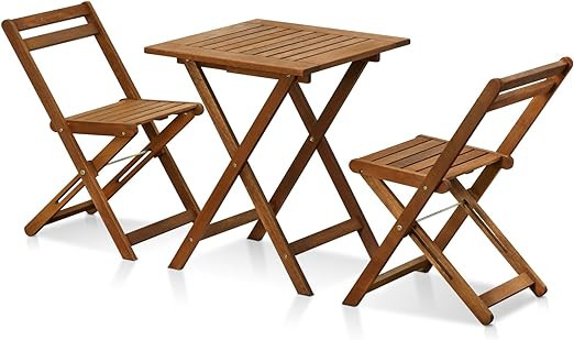 FURINNO Tioman Hardwood Patio Furniture Outdoor 3 Piece Bistro Set, Natural | Amazon (US)