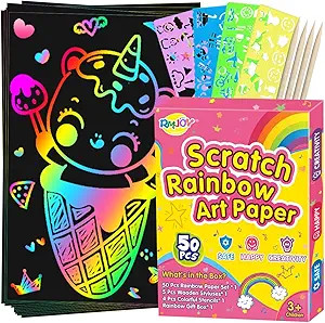Rainbow Scratch Paper Art for Kids: 50PCS Magic Arts Crafts Gifts Toys for Girls Boys Ages 3-12 G... | Amazon (US)