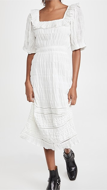 Prairie Ruffle & Pintuck Detailed Midi Dress | Shopbop